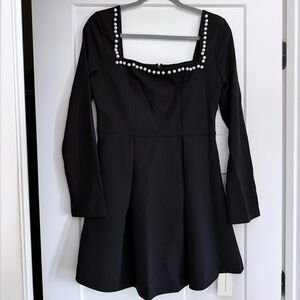 Commense Square Neck Pearl Detail Mini Dress – Black | Size L